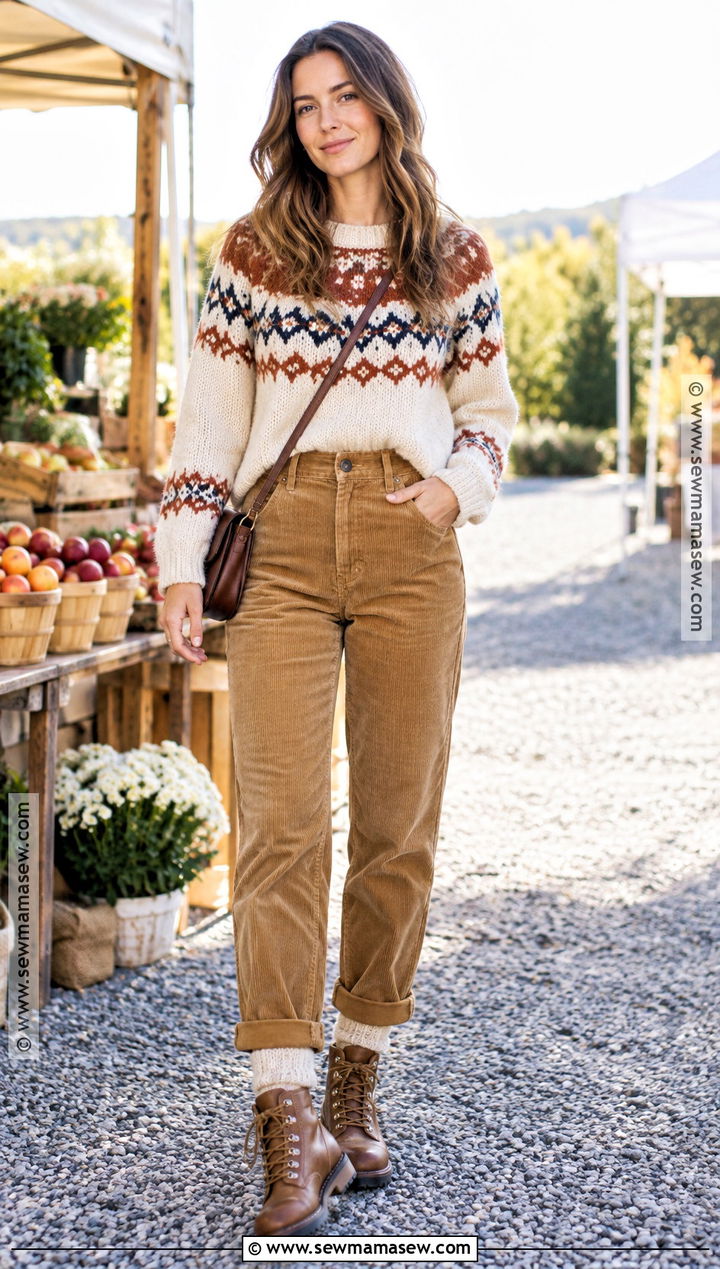 80s Fall Outfit With Fair Isle Sweater And Corduroy Pants - 20 80s fall outfits