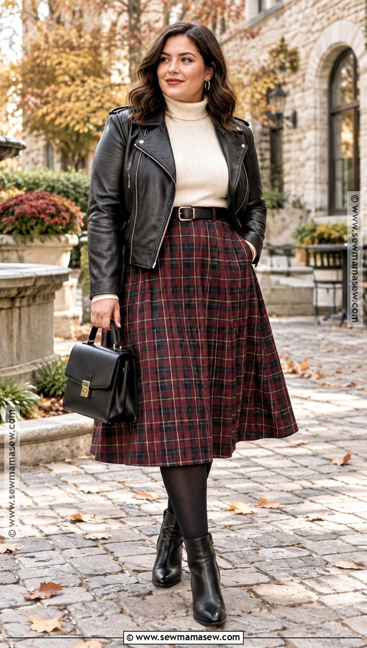 80s Fall Outfit With Leather Jacket And Plaid Skirt - 20 80s fall outfits
