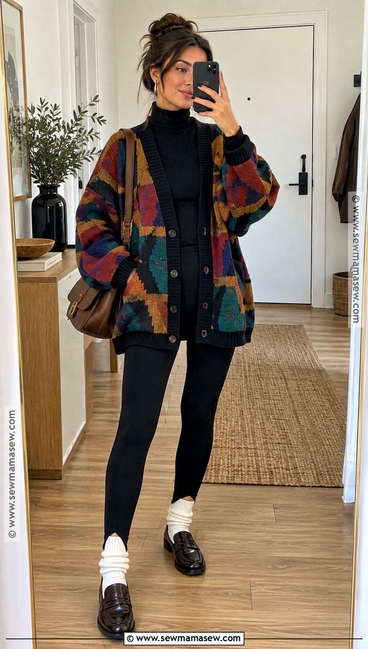80s Fall Outfit With Oversized Cardigan And Stirrup Pants - 20 80s fall outfits
