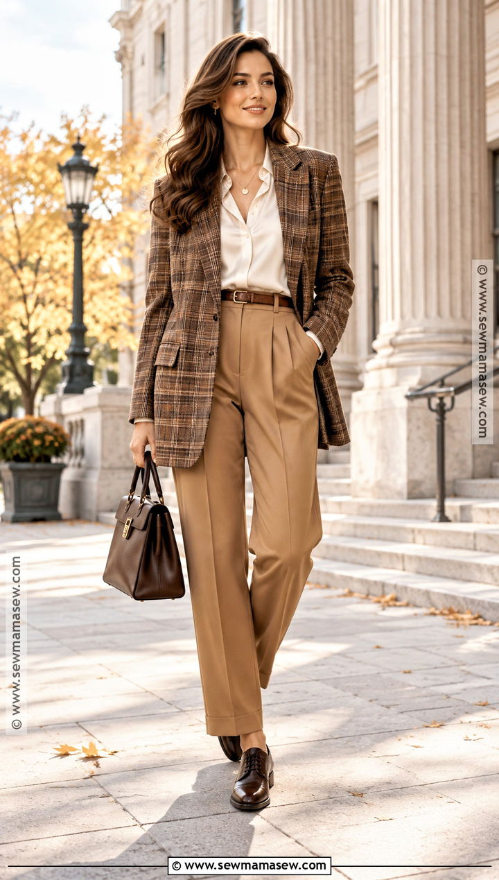 80s Fall Outfit With Plaid Blazer And Pleated Trousers - 20 80s fall outfits