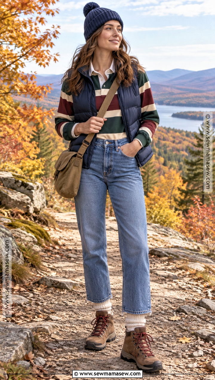 80s Fall Outfit With Puffer Vest And Rugby Shirt - 20 80s fall outfits