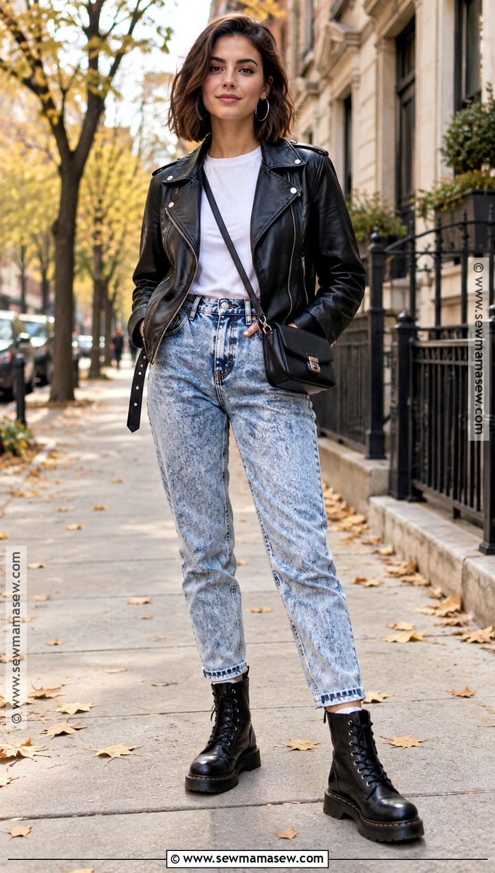 80s Leather Jacket And Acid Wash Jeans Outfit - 20 80s autumn outfits