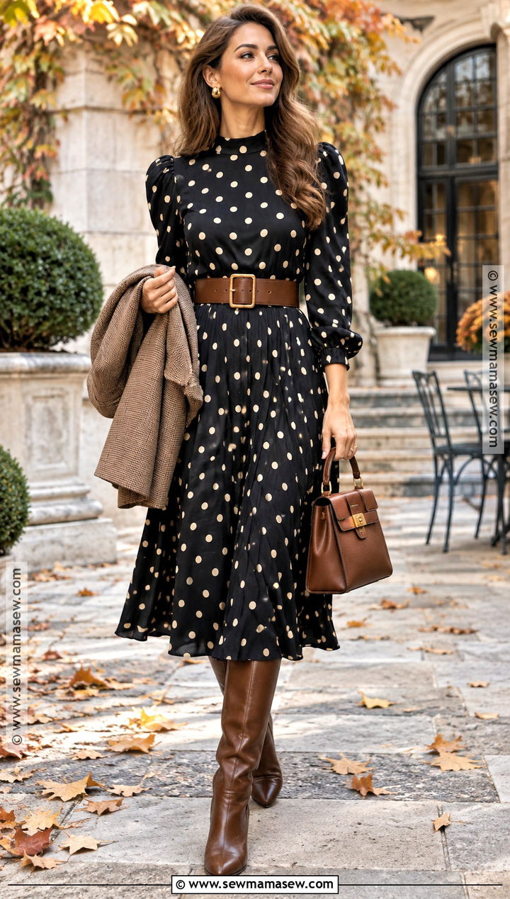 80s Polka Dot Dress And Leather Boots Outfit - 15 80s outfits fall