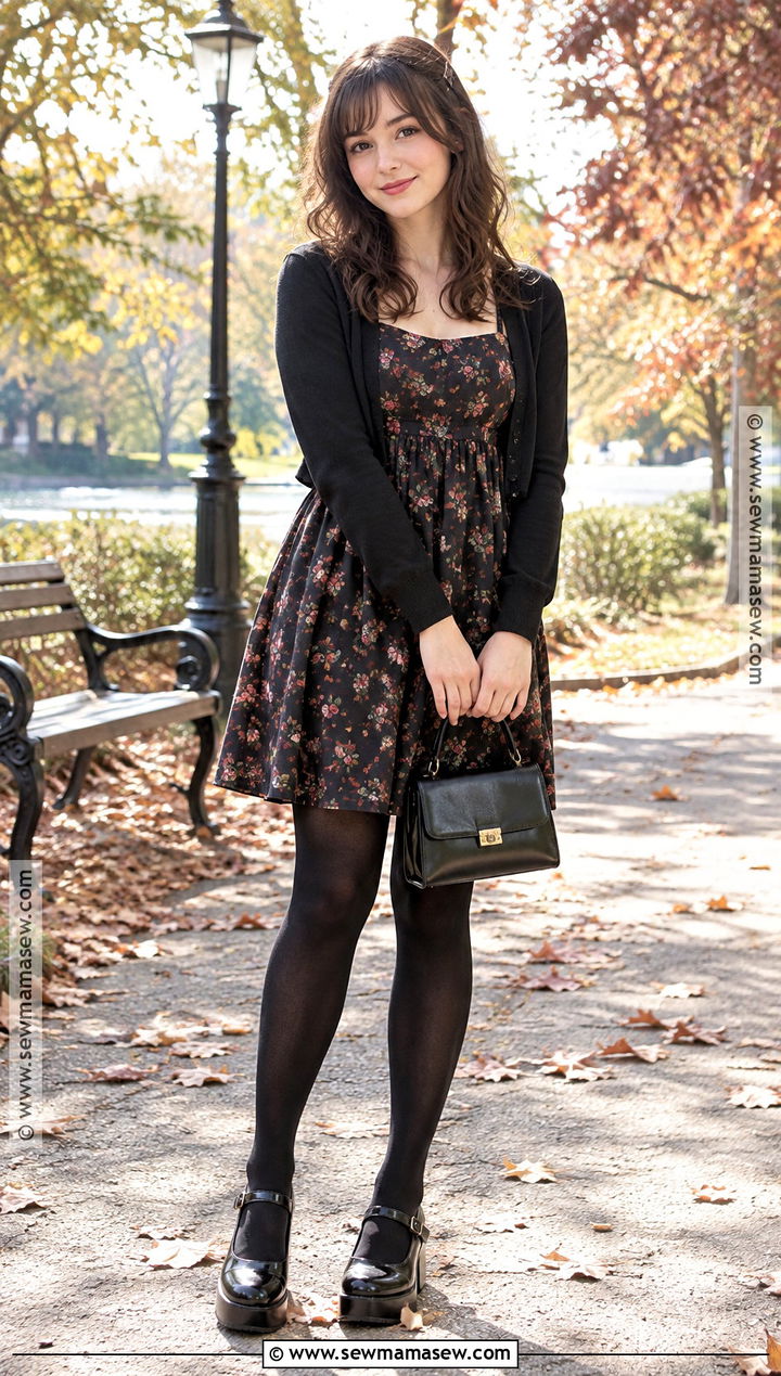 90s Autumn Babydoll Dress And Tights Outfit - 25 90s autumn fashion ideas