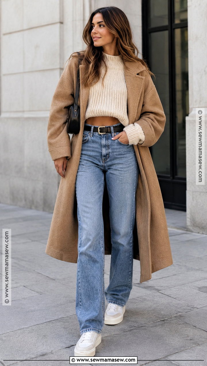 90s Autumn Cropped Sweater And High Waisted Jeans Outfit - 25 90s autumn fashion ideas