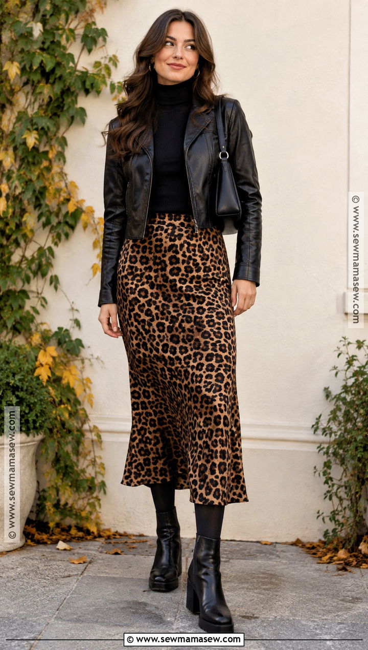 90s Autumn Leopard Skirt And Black Turtleneck Outfit - 25 90s autumn fashion ideas