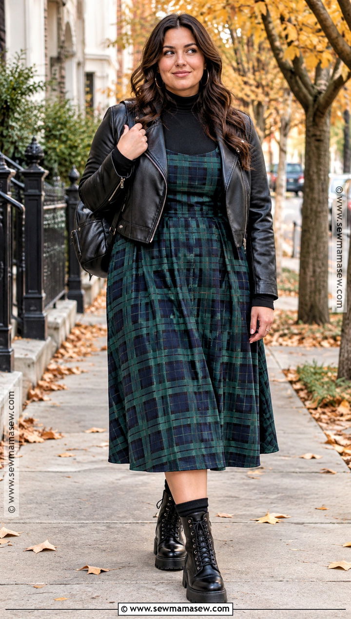 90s Autumn Plaid Dress And Chunky Boots Outfit - 25 90s autumn fashion ideas