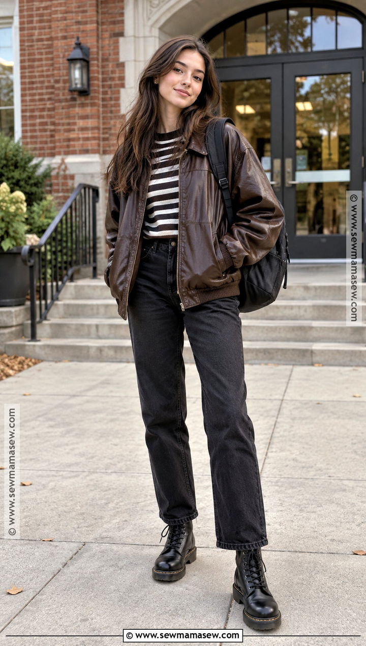 90s Black Jeans And Leather Jacket Outfit - 15 90S Back To School Outfits