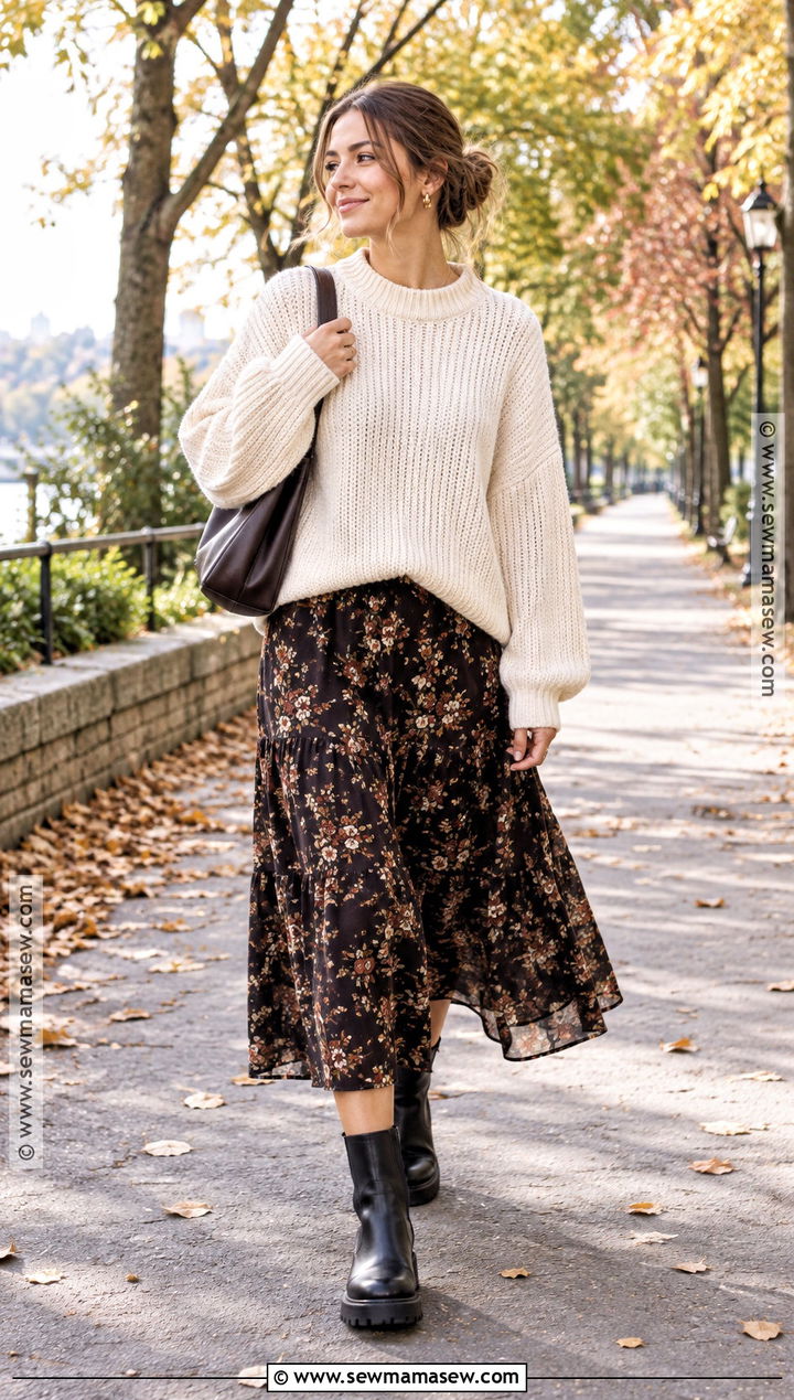 90s Chunky Sweater And Midi Skirt Outfit - 25 90s fall outfits
