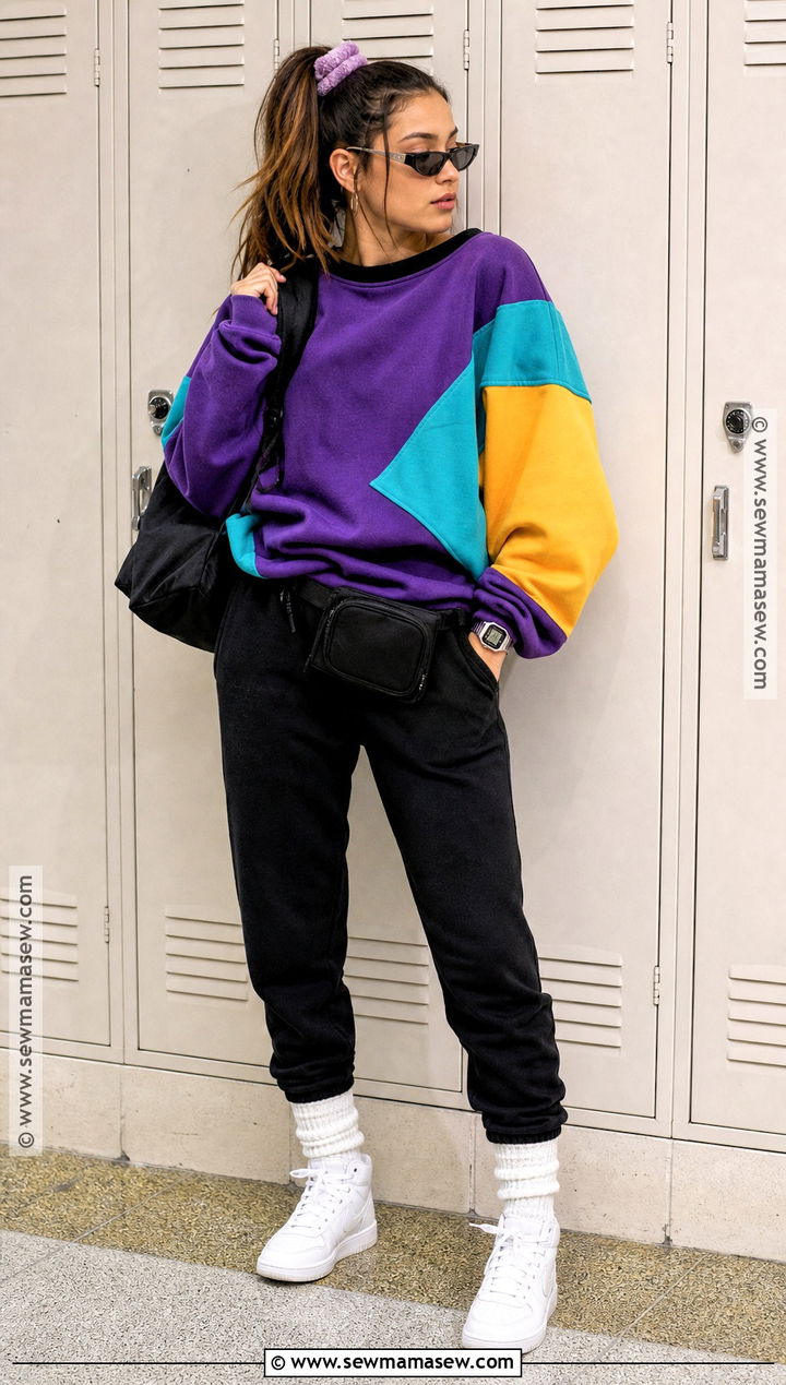 90s Color Block Sweatshirt Outfit - 30 90S Dress Up Day At School Ideas