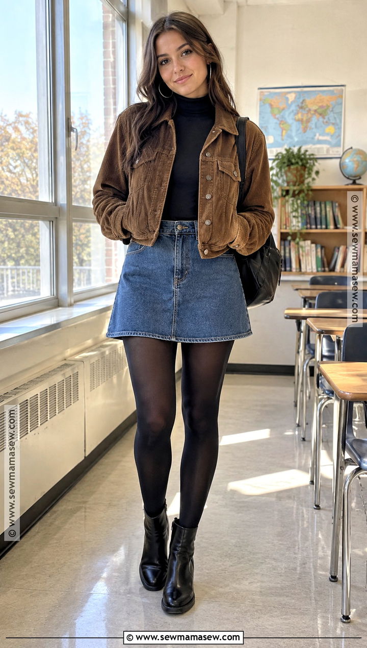 90s Denim Skirt And Turtleneck Outfit - 15 90S Back To School Outfits
