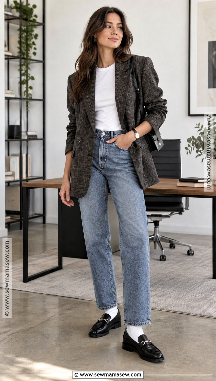 90s Fall Oversized Blazer And Straight Jeans Outfit - 20 90s fall fashion outfits