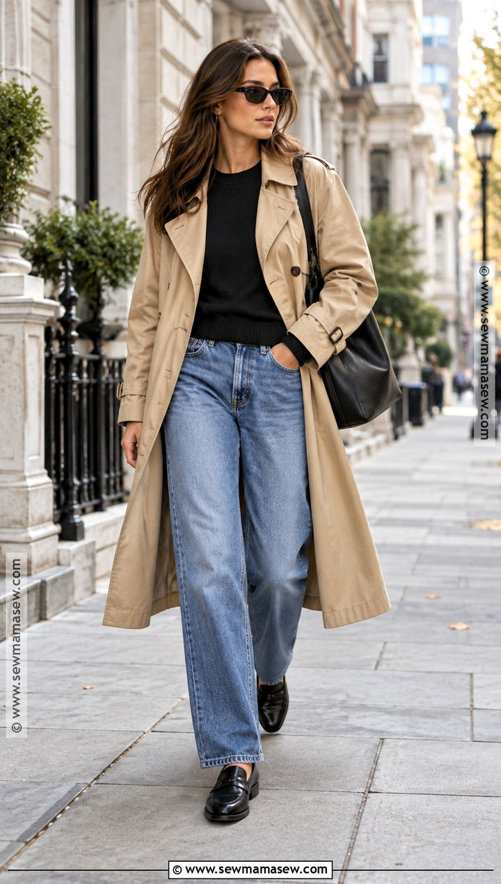 90s Fall Trench Coat And Relaxed Jeans Outfit - 20 90s fall fashion outfits
