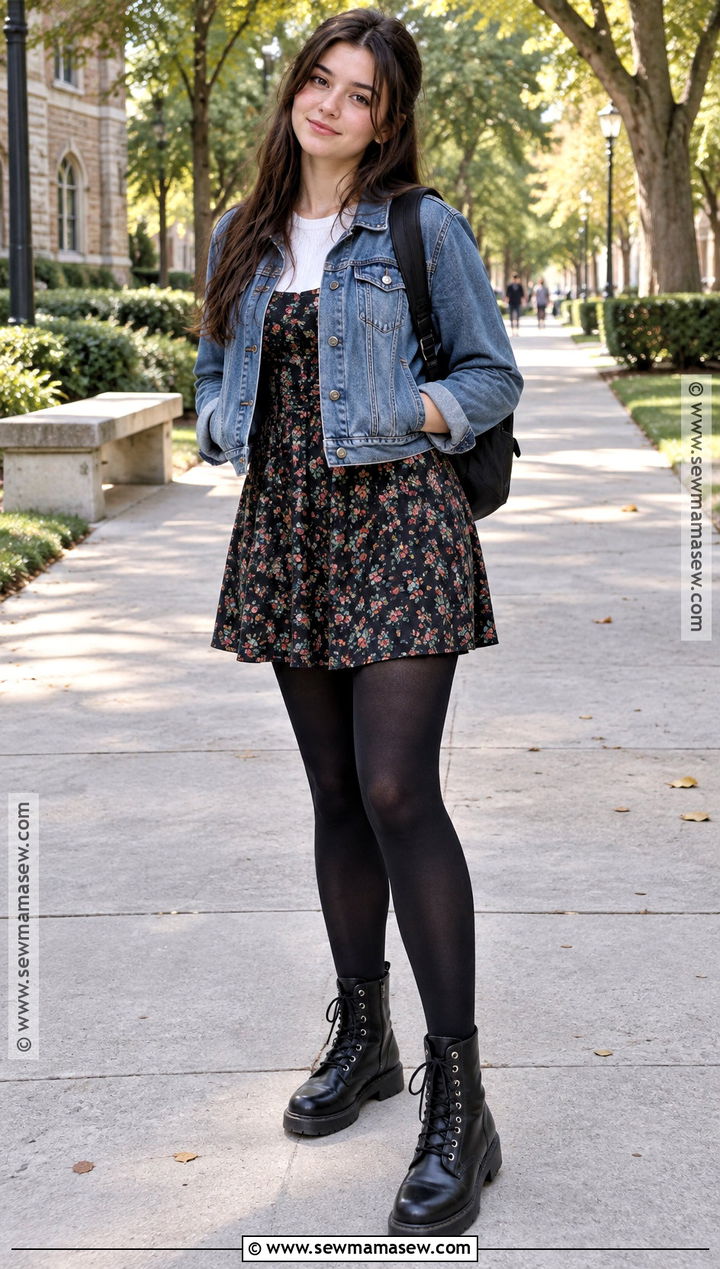 90s Floral Dress And Combat Boots Outfit - 15 90S Back To School Outfits