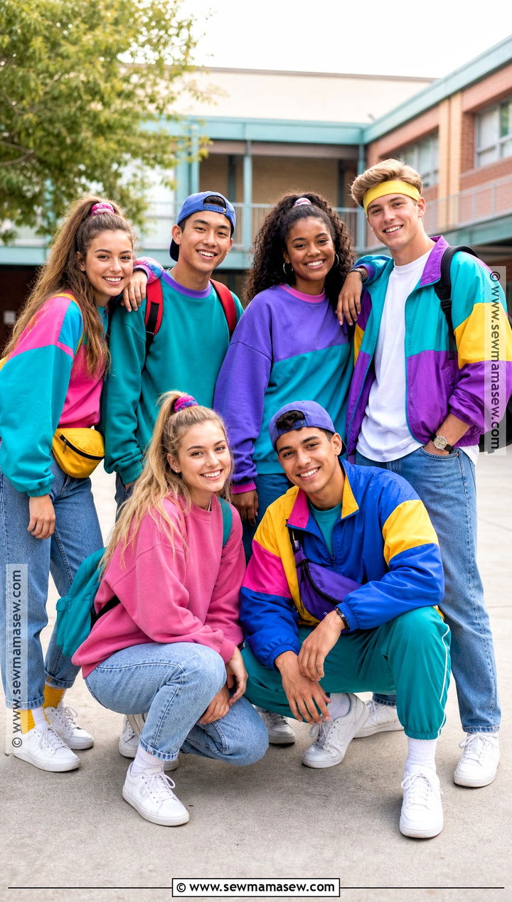 90s Group Color Block Outfit - 30 90S Dress Up Day At School Ideas