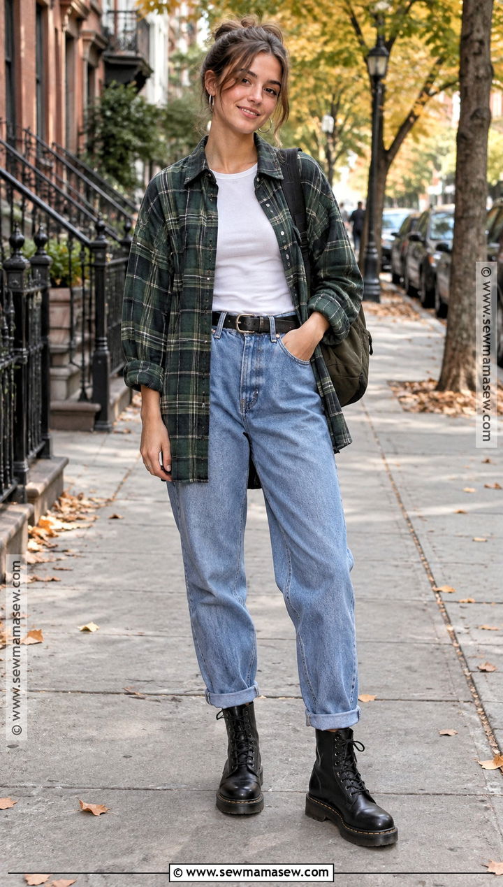 90s Grunge Flannel And Mom Jeans Outfit - 15 90s fall style ideas