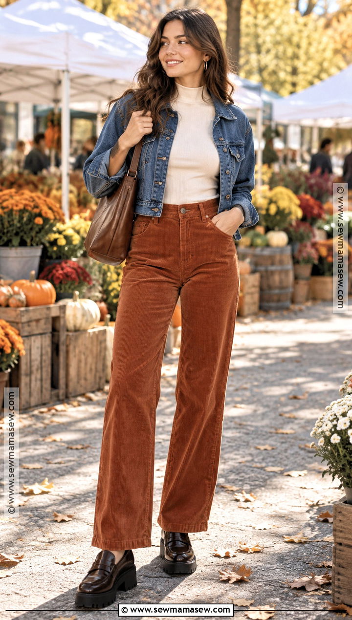 90s Mock Neck Top And Corduroy Pants Outfit - 15 90s fall fashion ideas for women