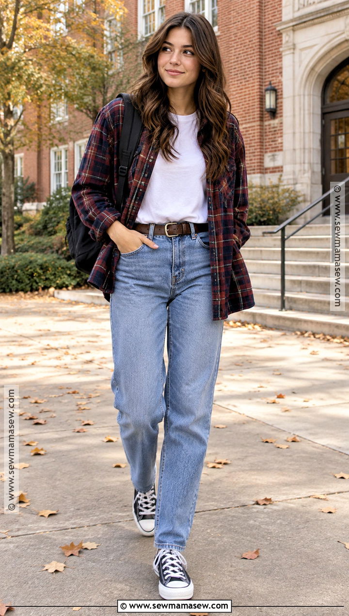 90s Mom Jeans And Flannel Shirt Outfit - 15 90S Back To School Outfits