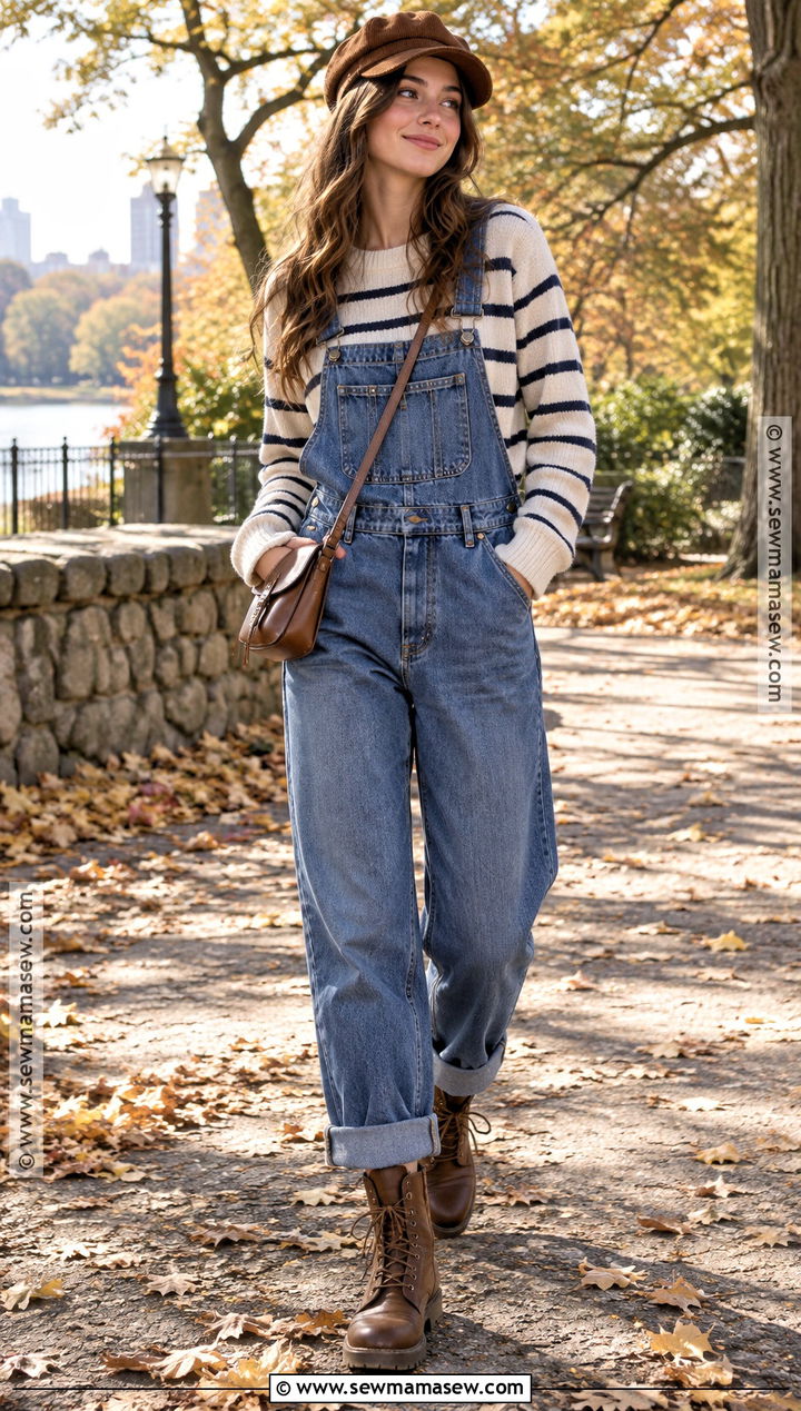 90s Overalls And Striped Sweater Outfit - 15 90s fall style ideas