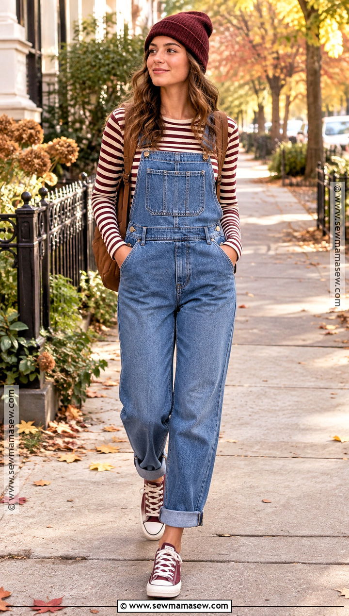 90s Overalls With Striped Shirt - 20 fall 90s outfits