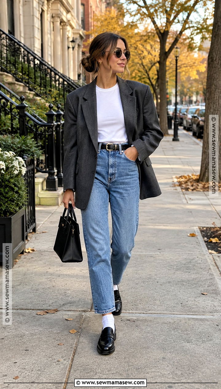 90s Oversized Blazer And Mom Jeans Outfit - 15 90s fall fashion ideas for women