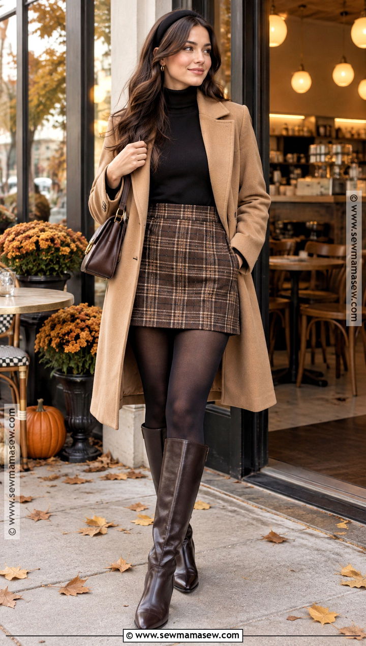90s Plaid Mini Skirt And Turtleneck Outfit - 15 90s fall fashion ideas for women