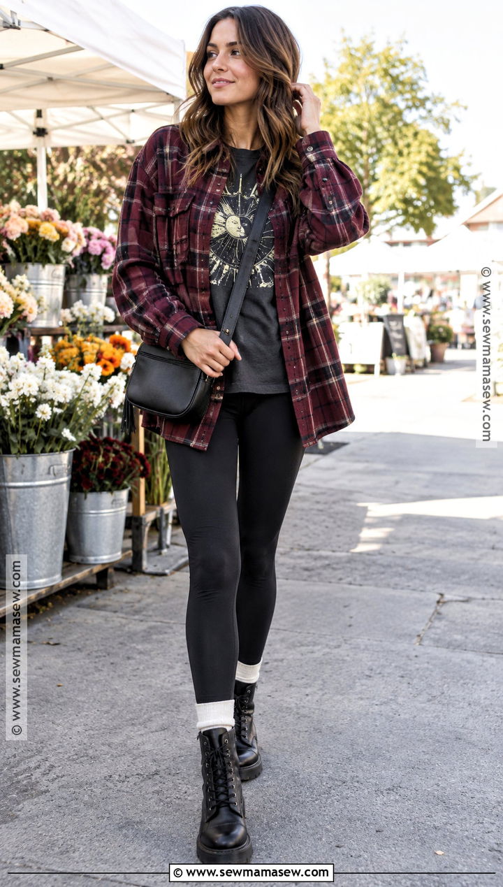 90s Plaid Shacket With Leggings - 20 fall 90s outfits