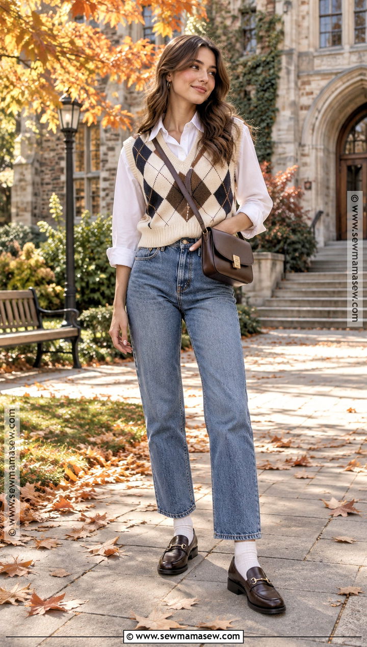90s Sweater Vest And Button Down Shirt Outfit - 15 90s fall fashion ideas for women