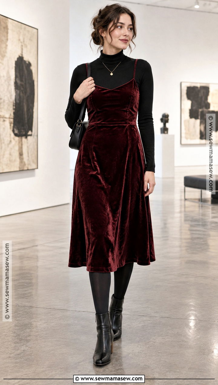 90s Velvet Dress And Ankle Boots Outfit - 25 90s fall outfits