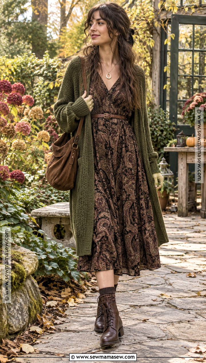 90s Whimsigoth Cardigan And Midi Dress Outfit - 15 90S Whimsigoth Outfits Fall