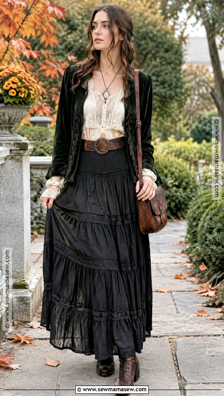 90s Whimsigoth Lace Blouse And Maxi Skirt Outfit - 15 90S Whimsigoth Outfits Fall