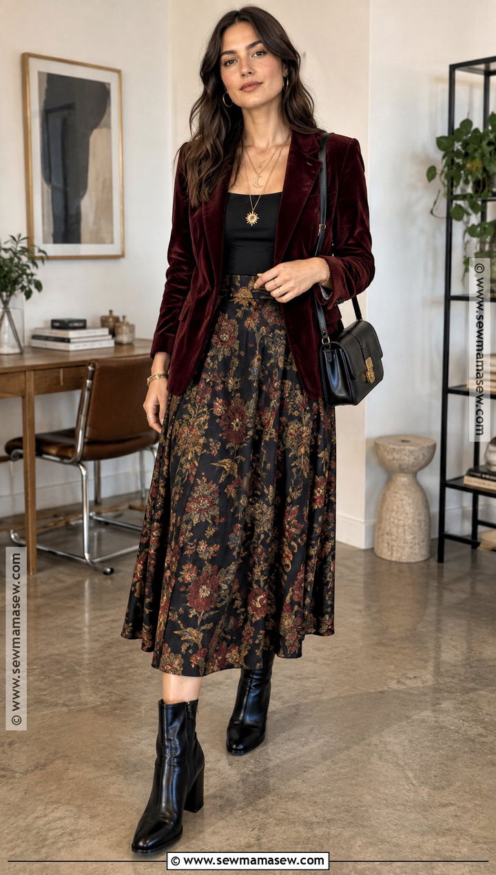 90s Whimsigoth Velvet Blazer And Midi Skirt Outfit - 15 90S Whimsigoth Outfits Fall