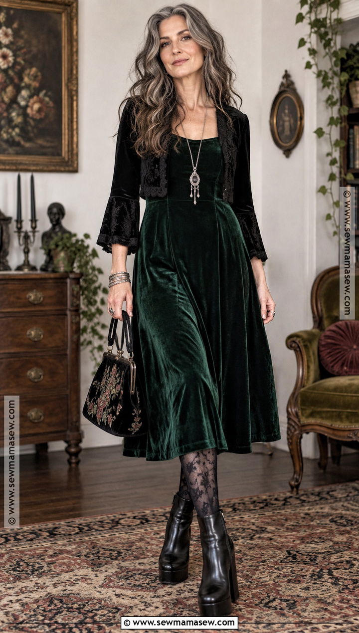 90s Whimsigoth Velvet Dress And Boots Outfit - 15 90S Whimsigoth Outfits Fall