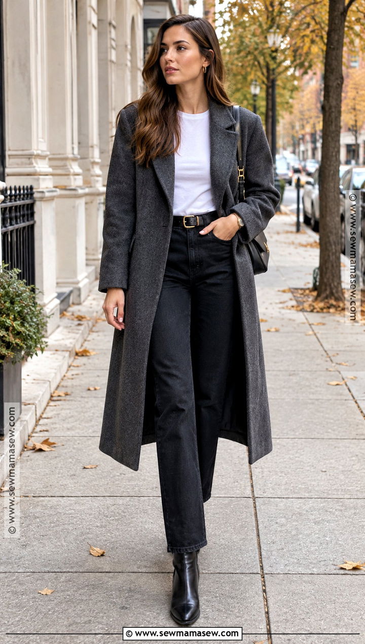 90s Wool Coat And Black Jeans Outfit - 25 90s fall outfits