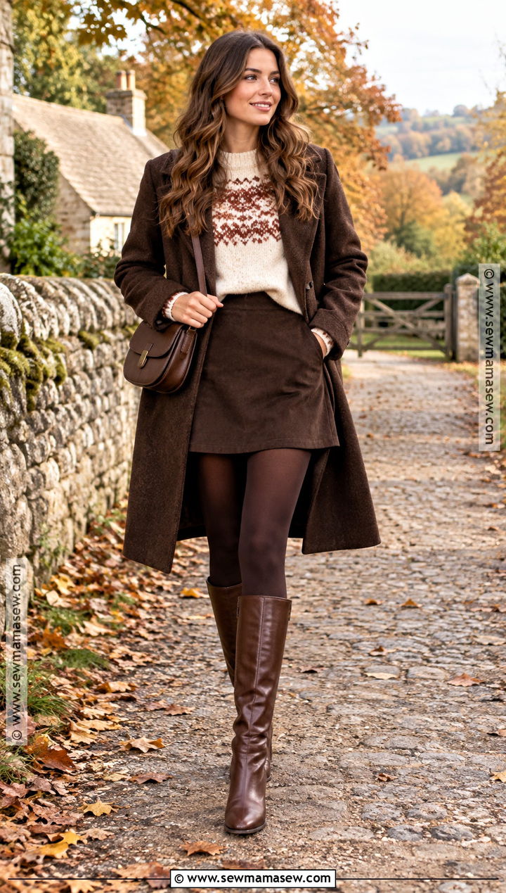 A Line Short Skirt With Fair Isle Sweater - 20 short skirt autumn outfit ideas