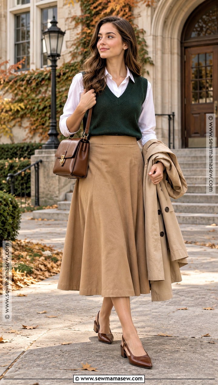A Line Skirt And Sweater Vest Church Outfit - 25 autumn church outfits