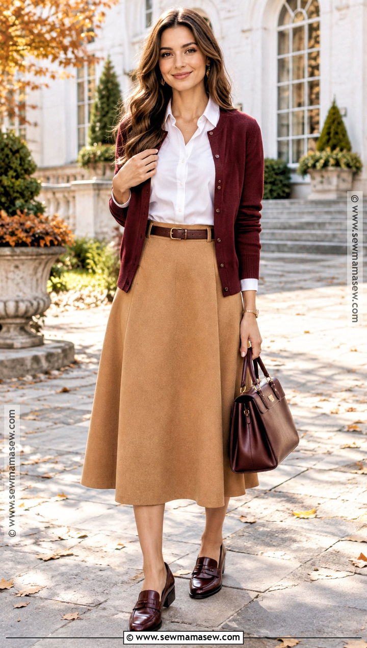 A Line Skirt and Button Down Shirt Church Outfit - 25 fall church outfit ideas