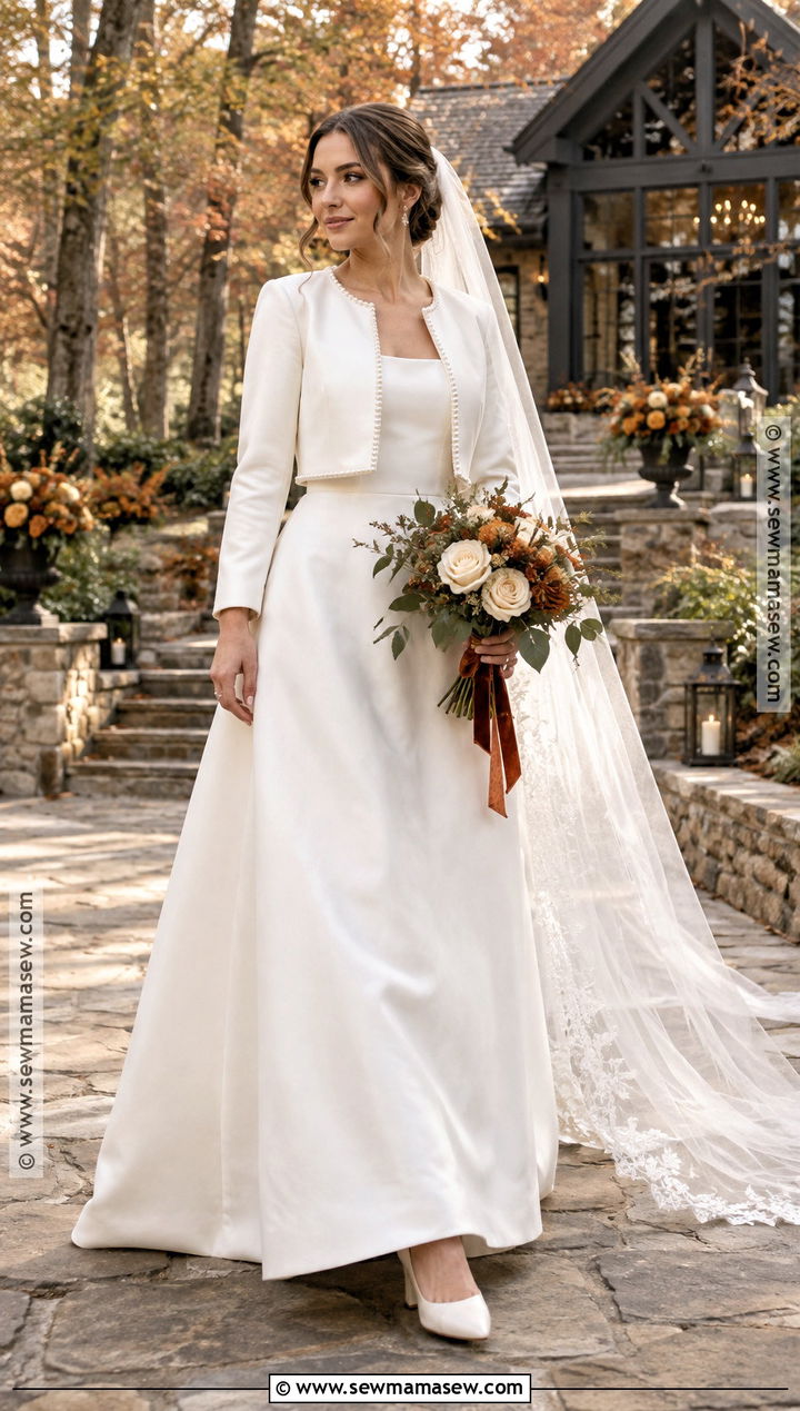 A Line Wedding Dress With Bridal Jacket - 15 A Line Wedding Dress Fall Ideas