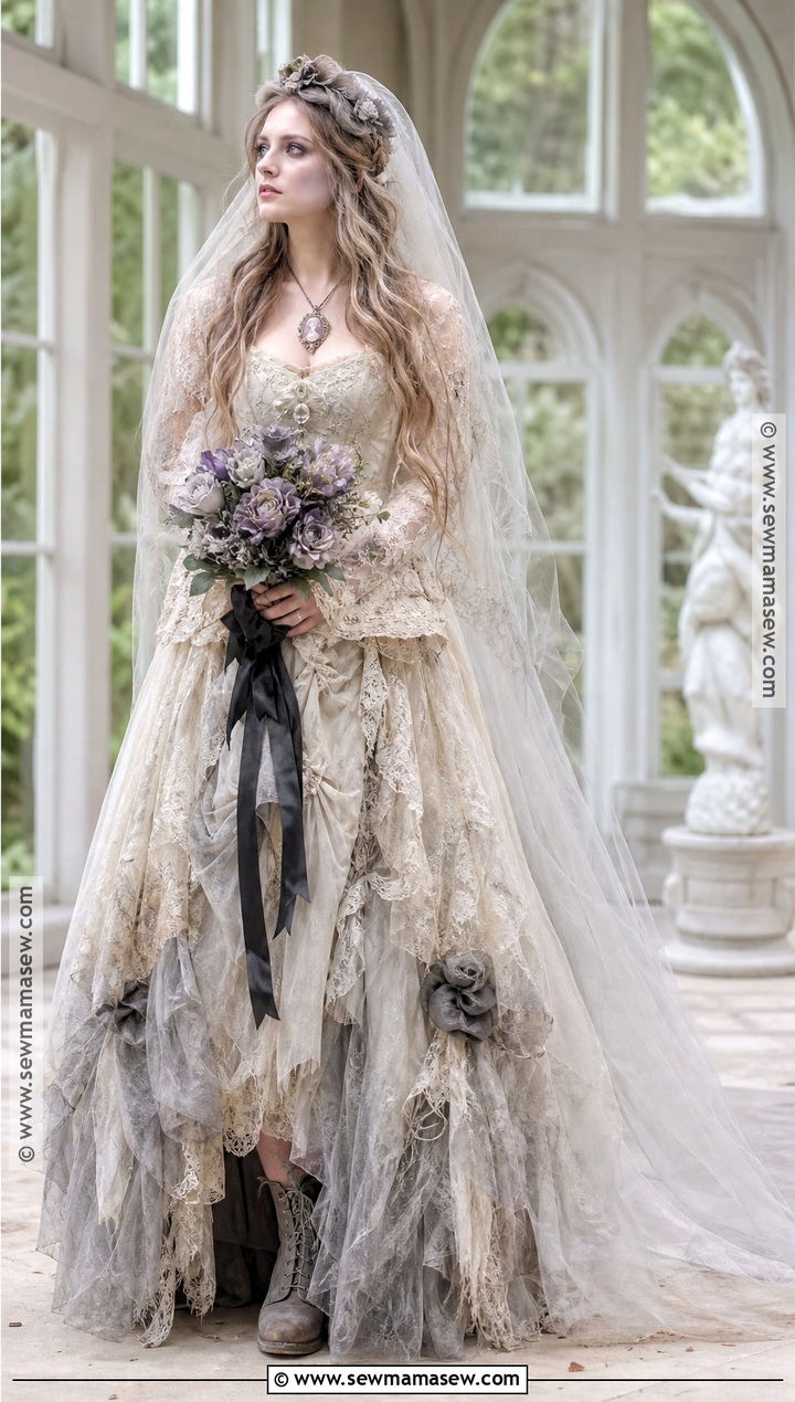 Abandoned Bride Costume With Gray Veil - 40 scary halloween costume ideas