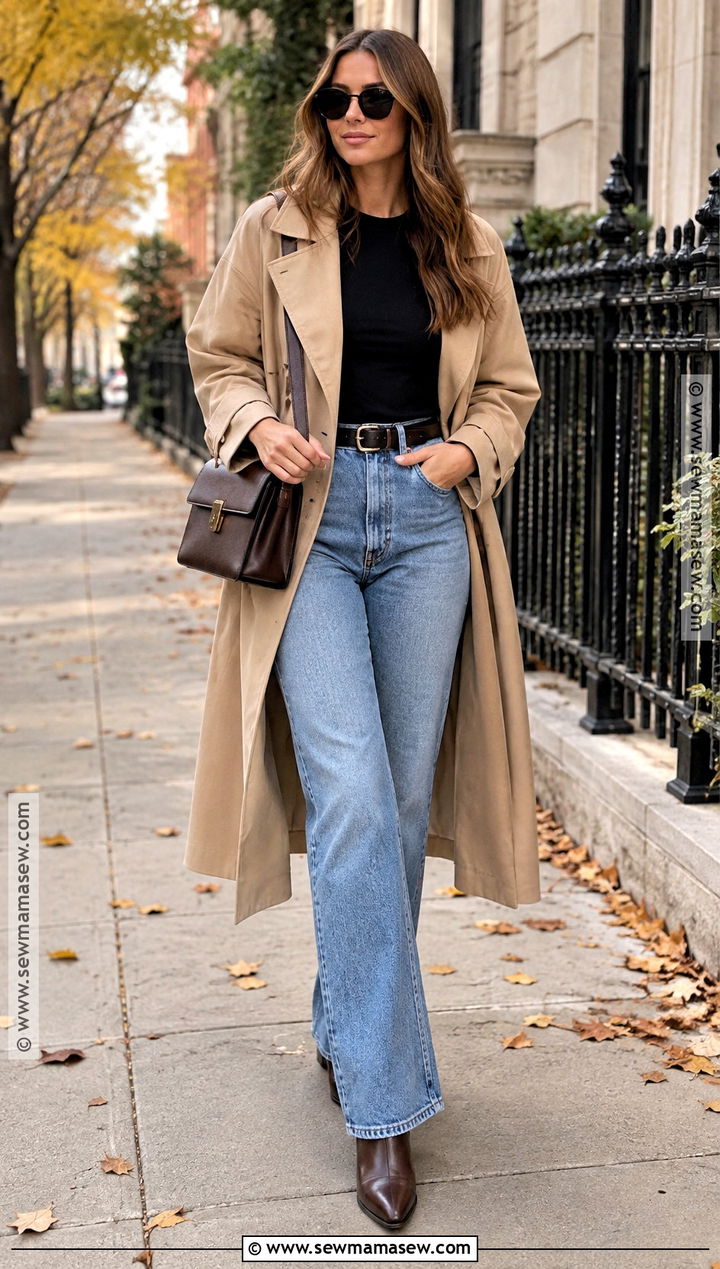 Abercrombie Trench Coat And Wide Leg Jeans Outfit - 15 abercrombie and fitch fall outfits