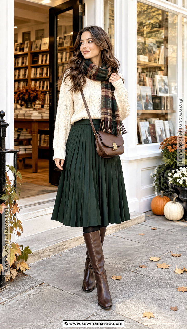 Academia Cable Knit Sweater And Pleated Skirt Outfit - 15 fall outfit academia ideas
