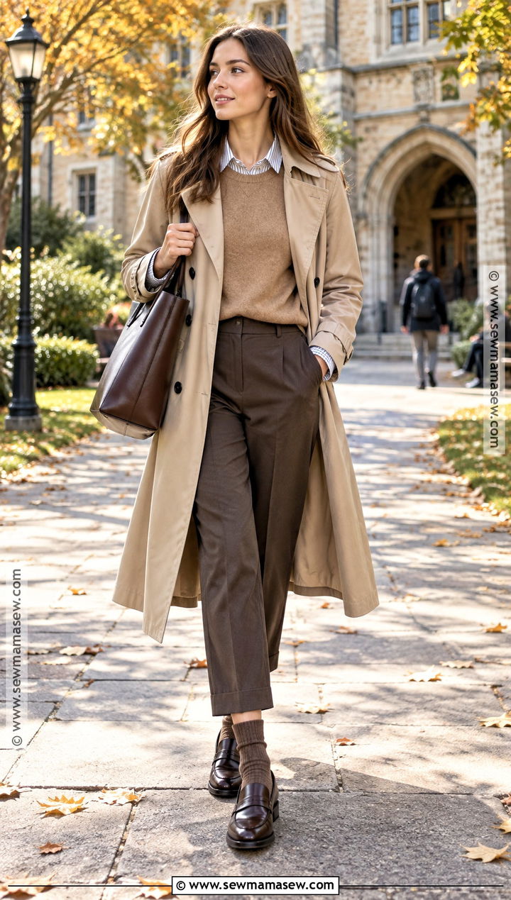 Academia Trench Coat And Loafers Outfit - 15 fall outfit academia ideas