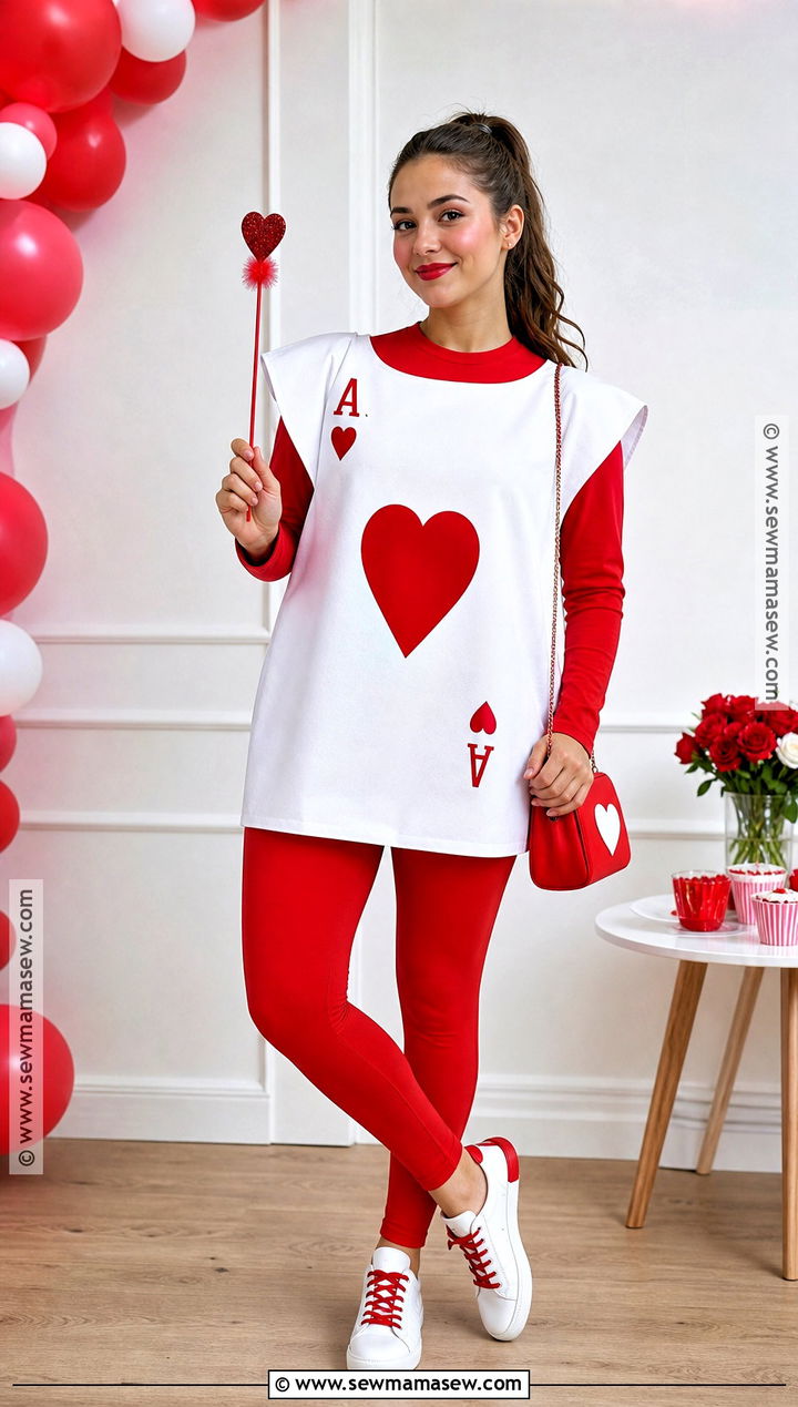 Ace Of Hearts Costume With White Tunic - 30 Deck Of Cards Costume Ideas