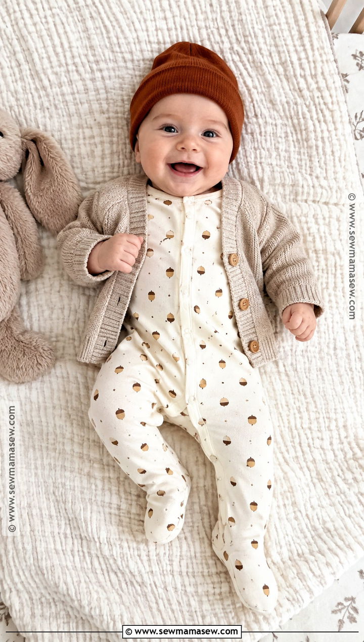 Acorn Print Sleeper Baby Outfit - 15 autumn themed baby clothes