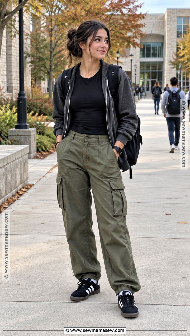 Adidas Campus With Cargo Pants And Zip Hoodie - 15 back to school outfits adidas campus