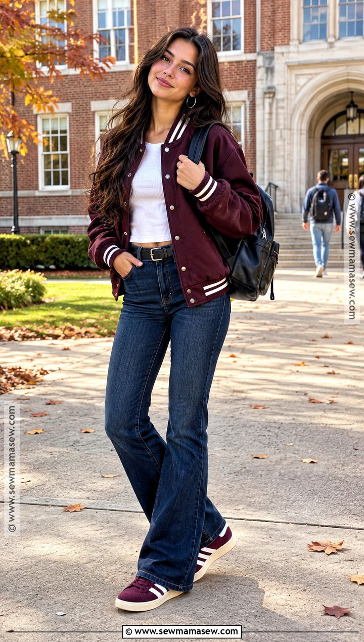 Adidas Campus With Flared Jeans And Varsity Jacket - 15 back to school outfits adidas campus