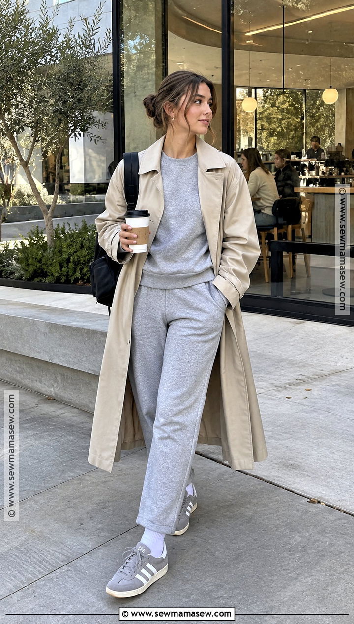 Adidas Campus With Matching Sweats And Trench Coat - 15 back to school outfits adidas campus