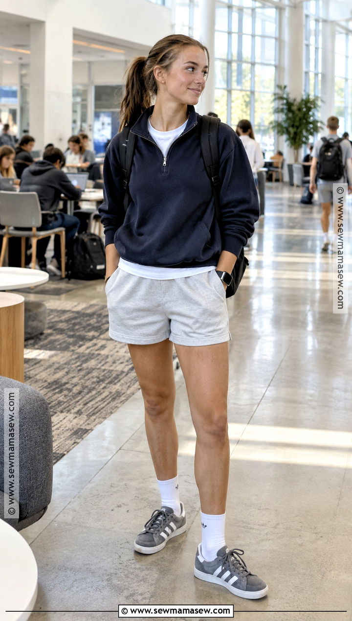 Adidas Campus With Sweatshorts And Quarter Zip - 15 back to school outfits adidas campus