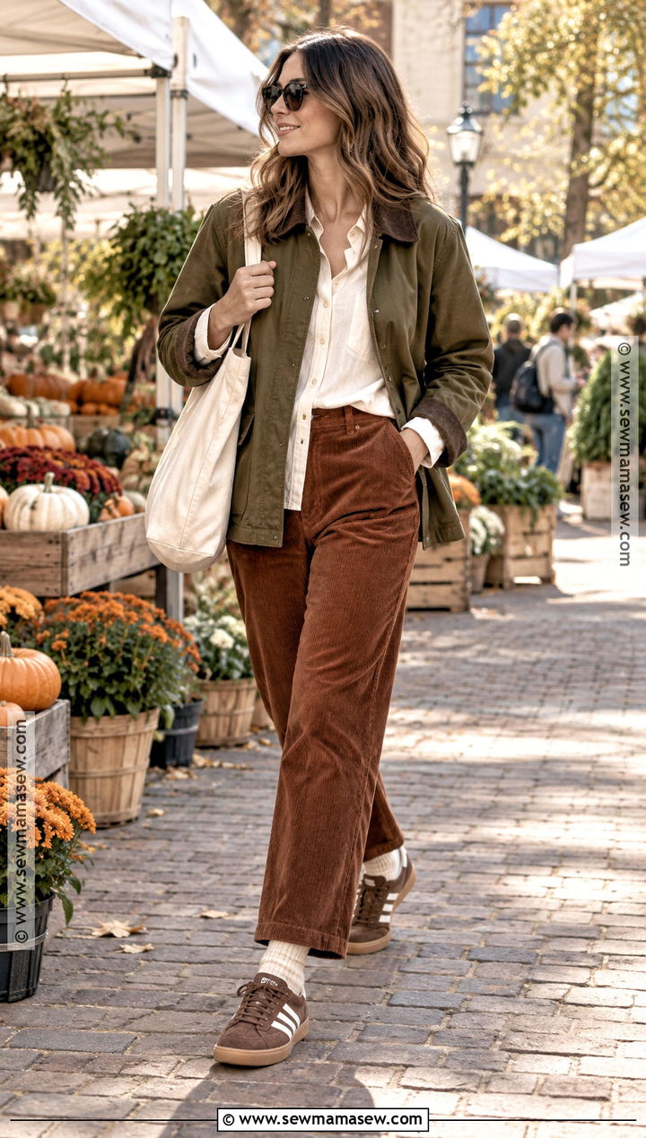 Adidas Gazelle With Barn Jacket And Corduroy Pants - 15 adidas gazelle fall style ideas