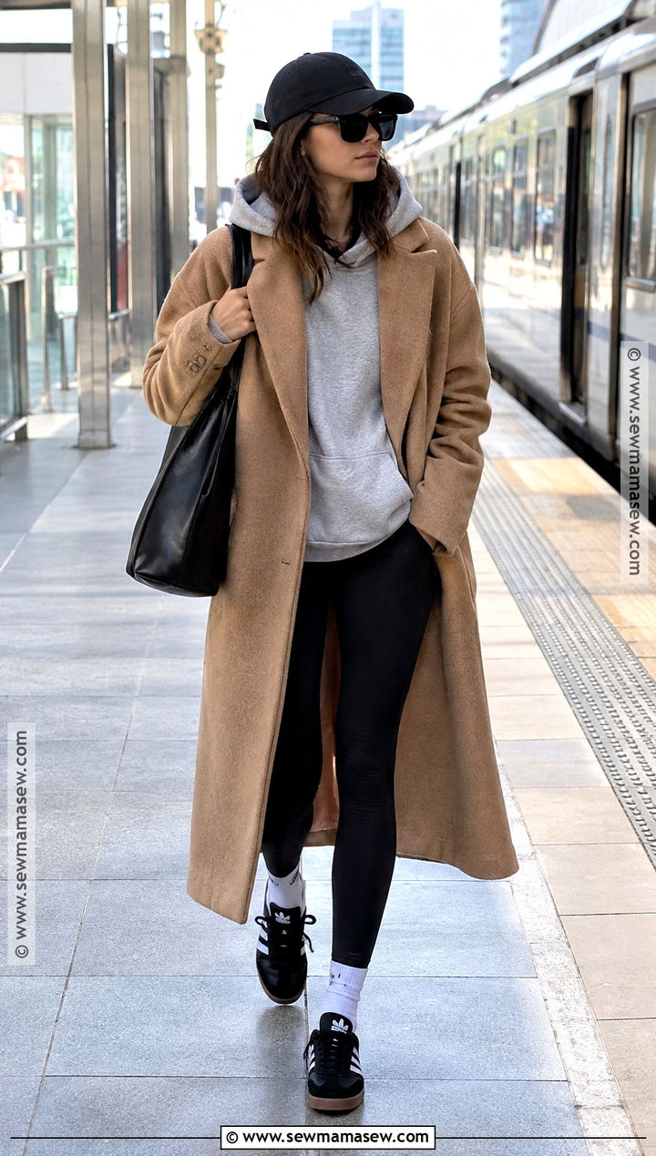 Adidas Gazelle With Wool Coat And Black Leggings - 15 adidas gazelle fall style ideas